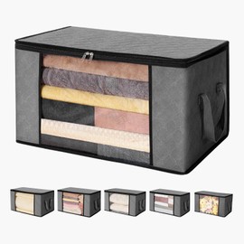 Happybuy Large Storage Bags,Grey,60L, 6 Pack Clothes Storage Bin, Foldable Closet Organizers Containers with Handle, Non-woven Fabric Storage Bag for Clothing, Blanket, Comforter