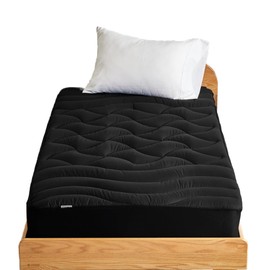 SLEEP ZONE Cooling Twin Mattress Topper for Single Bed, Premium Zoned Cool Mattress Pad Cover, Padded Mattress Protector Breathable Washable, Deep Pocket 8-21" (Black, Twin)