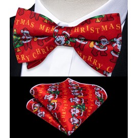 DiBanGu Boys Christmas Bowtie Set Silk Xmas Holiday Pre-tied Bowtie and pocket Square for Kids Festive Bow Tie with Gift Box, Red Santa Claus