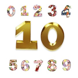 14" Cardboard Number Charcuterie Tray Birthday Anniversares Parties Celebration Supplies Fillable Paper Mache Chocolate Candy Cupcakes (Gold, 10)