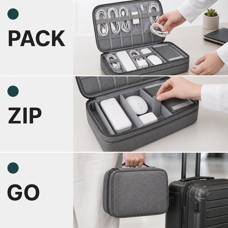 Large Capacity Travel Electronics Organizer Bag, Water-Resistant Cable and Charger