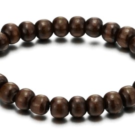 COOLSTEELANDBEYOND Classic Mens Womens Brown Wood Beads Bracelet, 8mm Tibetan Beads Prayer Mala, Stretchable(CA)