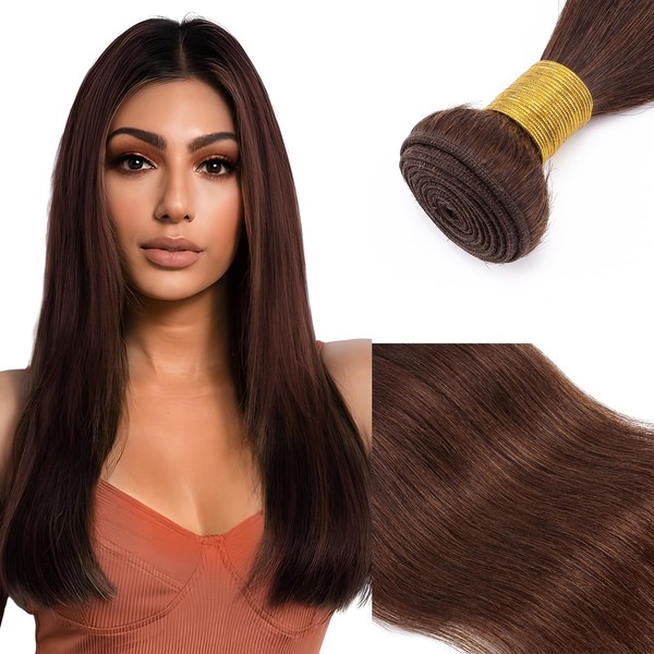 Elailite Real Hair Weft Hairpieces, Human Hair Bundles Extensions, Brazilian Hair Bundles Extensions, Straight, (35 cm, 100 g) Straight #02 Dark Brown