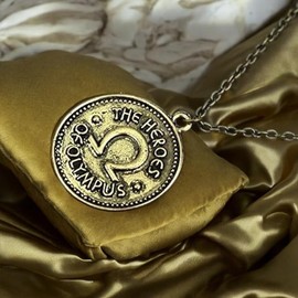 PRINCESS CUTENESS STORE Percy Jackson Ivlivs Coin Heroes Of Olympus Demigod Antiqued Gold Tone Pendant Necklace Annabeth Chase, Medium, Brass, No Gemstone