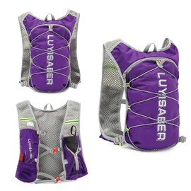 Sahunfri Running Vest with Water Bottles ,Reflective Running Backpack with Phone Holder,Large Capacity,Running Hydration Bag Vests for Women Men (Purple)