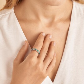 DAYBYDAY Emerald Wedding Band 925 Sterling Silver May Birthstone Ring 7 Stone Half Eternity Band Cz Emerald Green Ring Size 7 Birthstone Jewelry