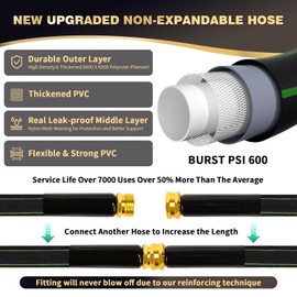 Ahititi Garden Hose 100 ft Water Hose Flexible Heavy Duty Outdoor Lightweight No Kink Long Non-Expandable High Pressure Flat Hoses Pipe 100’ Strong 3/4’’ Brass Fitting for Outside Yard Lawn Car Wash