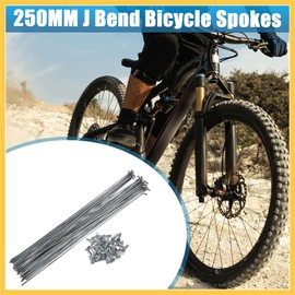 REPAIROCK 36pcs 14G J Bend Bicycle Steel Spokes 250mm 9.84" Cycle Spokes with Brass Nipples Steel Spokes for Mountain Bike MTB Auto Replacement Parts