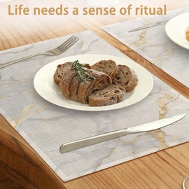 Placemats Set of 6,White Gold Marble Table Mats, Washable Linen Table Mats,Non-Slip Heat Resistant Placemats for Party Kitchen Dining Indoor Outdoor 12"x18"