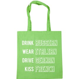 Hippowarehouse Drink Russian Wear Italian Drive German Kiss French Tote Shopping Gym Beach Bag 42cm x38cm, 10 litres