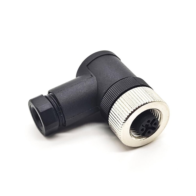 M12 Connector 4 pin Field Female Socket Right Angle Plastic