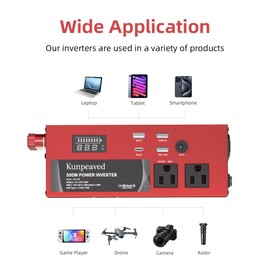 500W Power Inverter DC 12V to 110V Car Charger Converter with Dual USB Ports and 2 AC Outlets for Air Compressor Laptops, Road Trip Accessories (Red)