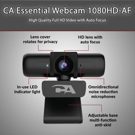 Cyber Acoustics CA Essential Webcam 1080HD-AF – USB Webcam with Microphone for Desktop or Notebooks, 1080p Webcam, HD Auto-Focus and Light Correction, Omni-Directional Microphone (WC-2000)
