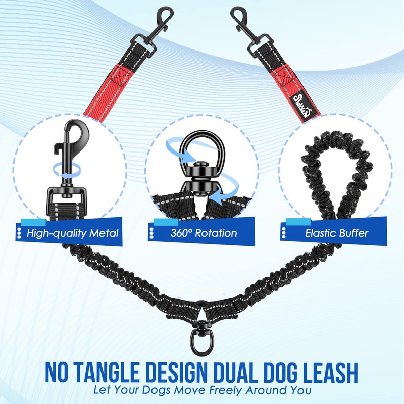 Lukovee Double Dog Leash, No Tangle 360° Swivel Heavy Duty