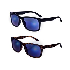 proSPORT Sunglass Full Lens Magnification Readers Black and Tortoise Frame Full Lens Blue Mirror Dark Tint Golf Driving Anti-Glare Men Women 1.25