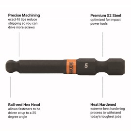 Ball End Hex Bit Set - Railer 2 Inch Impact Driver 10pc Ball-End Metric Hex Bit Set With A Bit Holder & Carabiner. Premium S2 Steel, Ideal For Furniture Screws