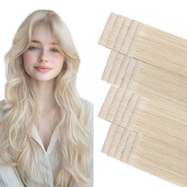 COOKAYU invisible Tape In Hair Extensions 45g 20 Inch Platinum Blonde Tape In Hair Extensions 20pcs Silky Soft Remy for Women （#60-20inch）