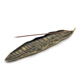 20.8 cm Metal Leaves Incense Burner, Incense Holder, Zinc Alloy Ash Catcher, Apply to Incense Sticks, Office, Home, Yoga, Meditation (Bronze)