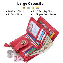 SENDEFN Small Womens Wallet Leather Bifold Card Holder RFID Blocking with Zipper Coin Pocket