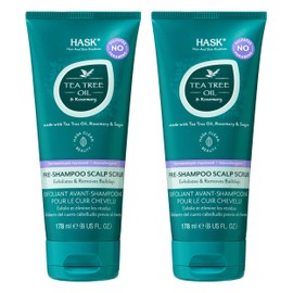 HASK TEA TREE OIL & ROSEMARY Pre-Shampoo Scalp Scrub for All Hair Types, Color Safe, Gluten-Free, Sulfate-Free, Paraben-Free, Cruelty-Free - Pack of 2