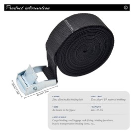 Bailinks 2-Pack Heavy Duty Tie Down Straps,Adjustable Lashing Straps with Buckle, Durable Black Tension Belts for Securing Cargo, Motorcycle, Trucks, Trailers, Luggage (25MMX4M)