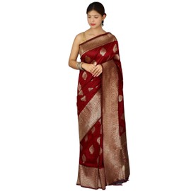 KNETLI Women's Cotton Designer Art Silk Saree Traditional Zari Work with Unstitched Blouse