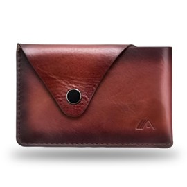 A-SLIM Tsuki Business Card Holder Wallet || Minimalist Leather Wallet for Men || Slim Design Card Wallet with Button Closure || Handmade Full-Grain Leather Wallets for Men UK || Tsuki (Burnished Tan)