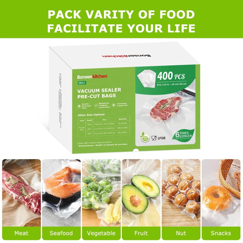 Bonsenkitchen 400 Quart Vacuum Sealer Bags BPA Free for Storage