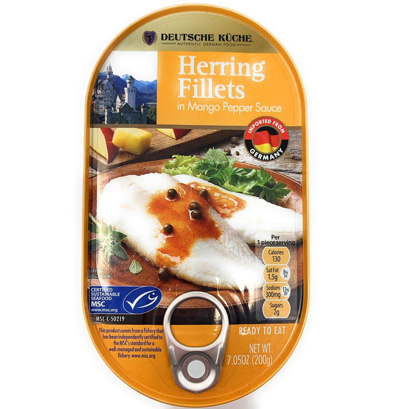 Deutsche Kuche Canned Herring Fillets, Curry Pineapple and Mango Pepper