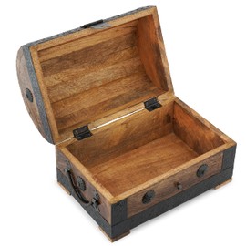 Ajuny Wooden Pirate Treasure Chest Jewelry Box – Handcrafted Vintage Keepsake Organizer with Shell Strips, Perfect for Necklaces, Earrings, and Trinkets, 9x6 Inch Gift Box