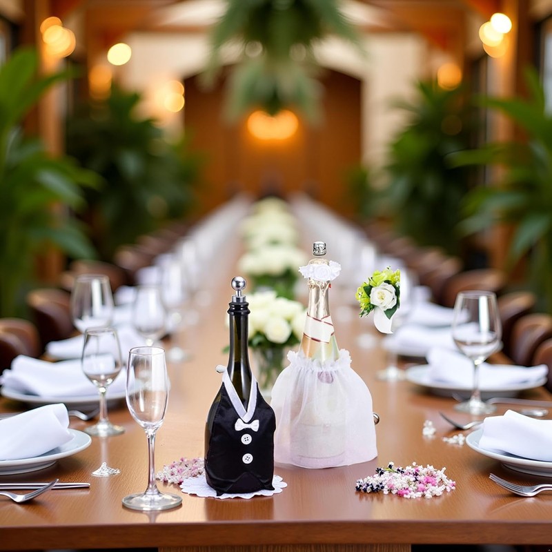 aoukoslt Wedding Wine Bottle Cover Set - Elegant Bride and