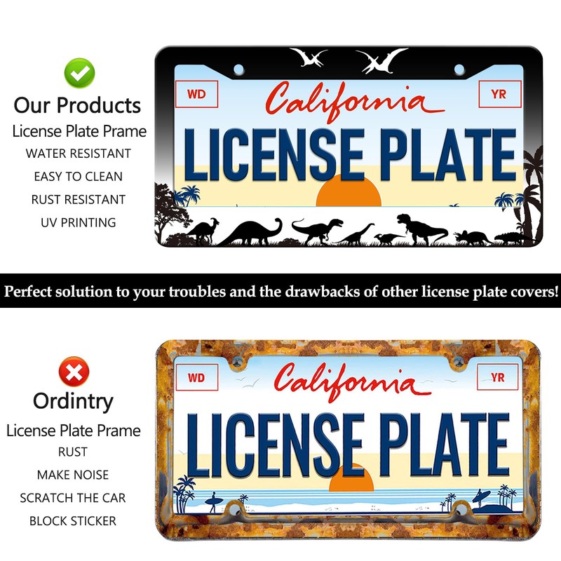 Dinosaurs Silhouette License Plate Frames - 2 Pack Dinosaur Animal