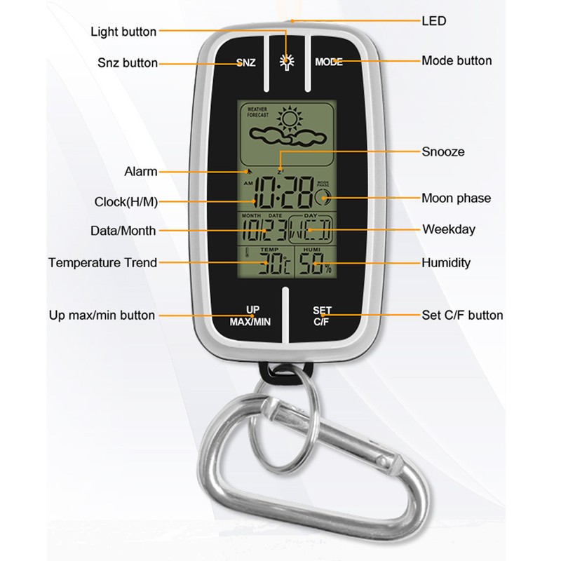 Mini Multifunction Compass Weather Station Mountaineering Watch Thermo Hygrometer Backlight