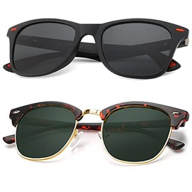 Polarised Sunglasses Men Women 100% UV400 Protection for Diving Fishing Unisex Retro Glasses, 02 Matte Schwarze Rahmen Rote Nieten + Schildpatt-rahmen Golden Rim G15 Linse, m