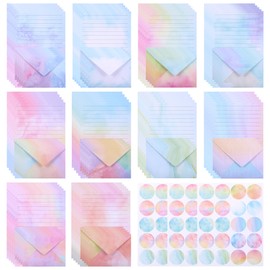 JIANTA 160 Pieces Writing Stationery Paper and Envelope Set, 50 A5 Lined Letter Papers with 50 A6 Envelopes, 10 Patterns Papers with Envelopes Writing Set for Invitation Cards, Congratulations Card