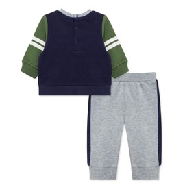 Little Me Clothes for Baby Boys' Football 2-Piece Scratch Free Tag Active Set, Pull on Pant and Sweater, Navy/Grey, 12 Months