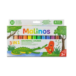 MALINOS 301035 Wax Crayons 3 in 1 Pack of 12