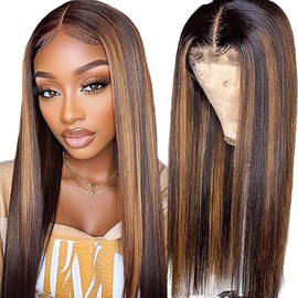 Salharer Real Hair Wig for Women Wigs Straight Human Hair Wig 13 x 6 Lace Front Wig Wigs Real Hair with Baby Hair Any Part Highlight Brown Colour 30 Inches