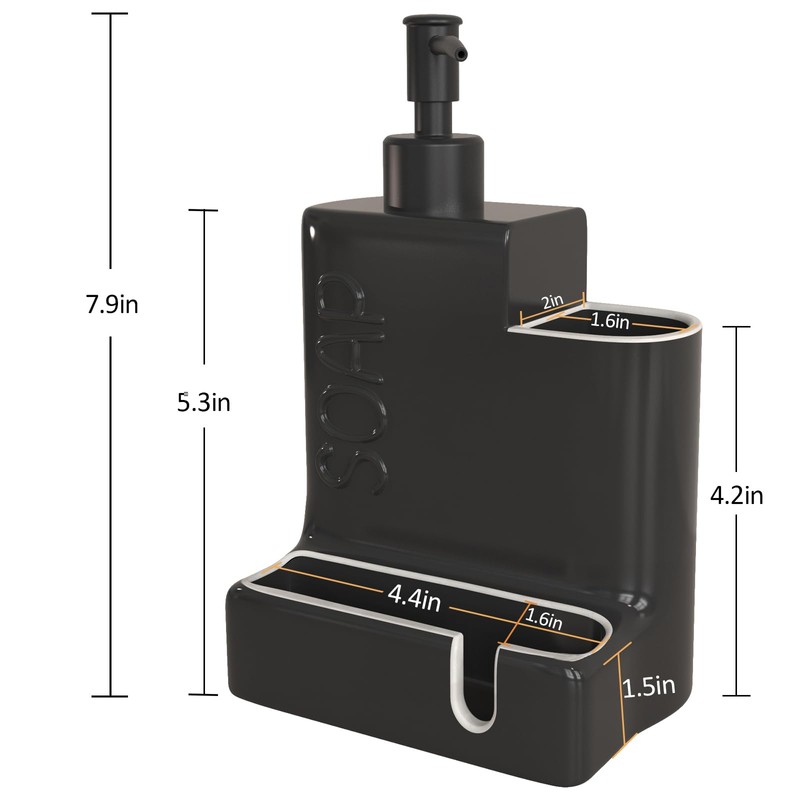 Karisky Soap Dispenser with Sponge Holder and Brush Holder, Ceramic