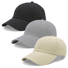 Hatwell 3 Pack Unisex Cotton Baseball Cap, Adjustable Plain Cap for Men Women, Outdoor Activities, Golf, Black+Grey+Khaki