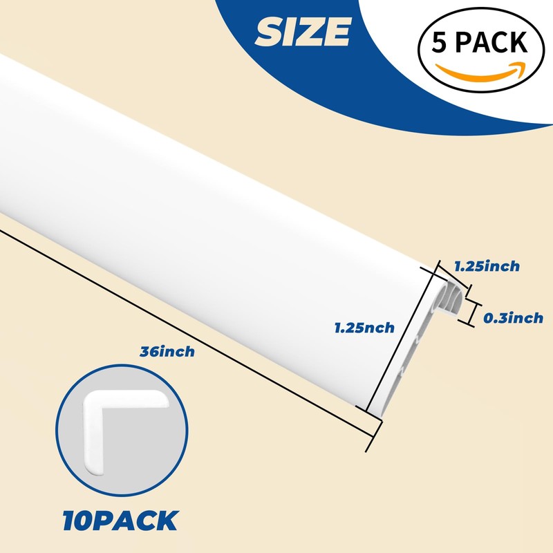 Wall Corner Edge Protector - 1x1x36 inch Baby Proofing Corner