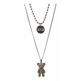 Jextech Set 2 Collar Acero Colgante De Oso Con Zirconias Para Mujer