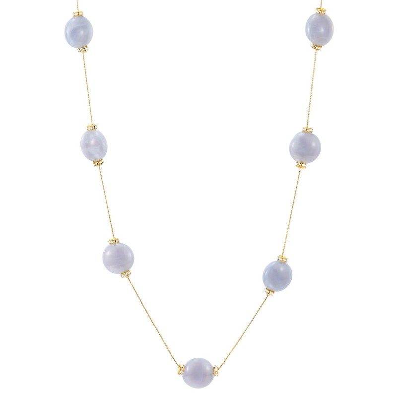 COOLSTEELANDBEYOND Long Gold Chain Necklace with Grey Bead, Statement Necklace