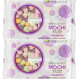 Tea Zone 2 Packs Tea Zone Mini Flavored Mochi Rice Cakes Rainbow 10.58 oz/Pack