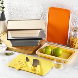 Collapsible Drainer Basket , with Colander, Cutting Board and Knives, Multifunctional Kitchen Vegetable Washing Basket, Camping sink, Gifts for Camper Kitchen Organization, Picnic Essentials (Yellow)