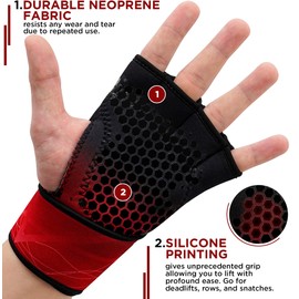 RDX Weight Lifting Gym Gloves, Open Back Anti Slip Grips Long Straps Gymnastics Gripper Glove for Strength Training Pull Ups Calisthenics Bodybuilding Powerlifting Workout Home Gym Fitness Equipment