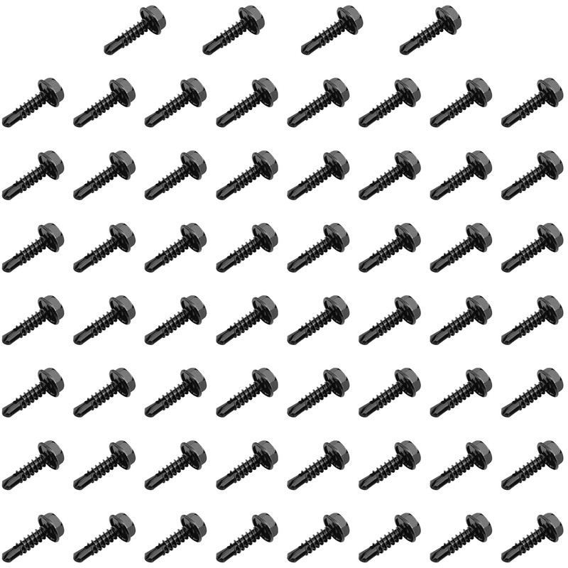 60 PCS Hex Head Self-Tapping Screws for Metal,Black 410 Stainless