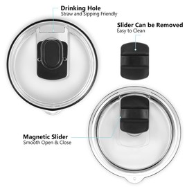 AUAUY 30 Oz Magnetic Tumbler Lid-Compatible with YETI Rambler,Ozark Trail, Coffee Tumbler, Magnetic Slider Switch Spill Proof Tumbler Cover-Come with 2 Pcs Replacement Magnetic Slider, Black(2 Pcs)