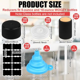 100Pack-402Pcs Leak-Proof Black Screw Caps Orifice Reducer Screw Caps Shrink Capsules Bands,Labels,Silicone Collapsible Funnel,Marker for Homemade Hot Sauce Bottles 5oz Oils DIY Crafts
