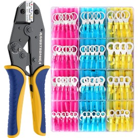 haisstronica Crimping Tool for Heat Shrink Connectors with 260PCS Marine Grade Heat Shrink Ring Connectors of Tinned Red Copper AWG 22-10